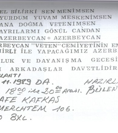 Brüksel de Azerbaycan Diasporasının temelini atma toplantı afişi, Yıl 1987