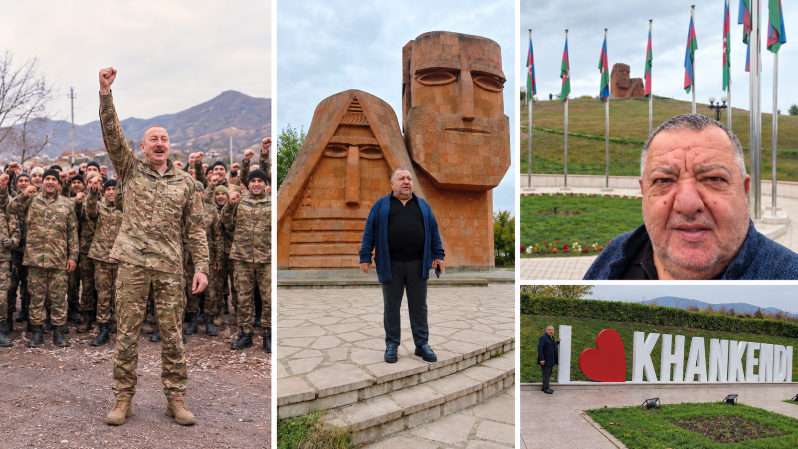 Bülent Gürçam’ın Karabağ ziyaretinden fotoğraflar ve İlham Aliyev’in askerlerle demir yumruk fotoğrafından kolaj